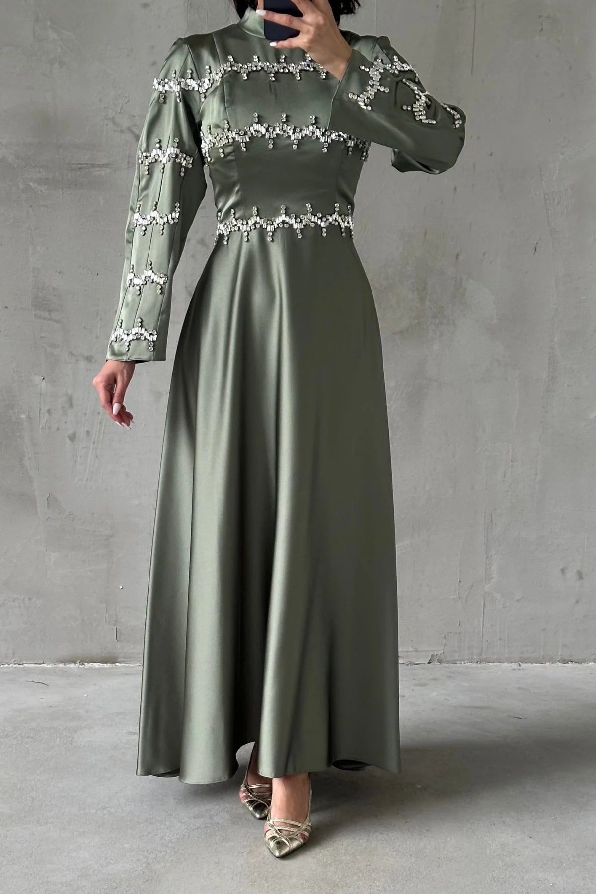 Elegant Embellished Satin Gown 1011