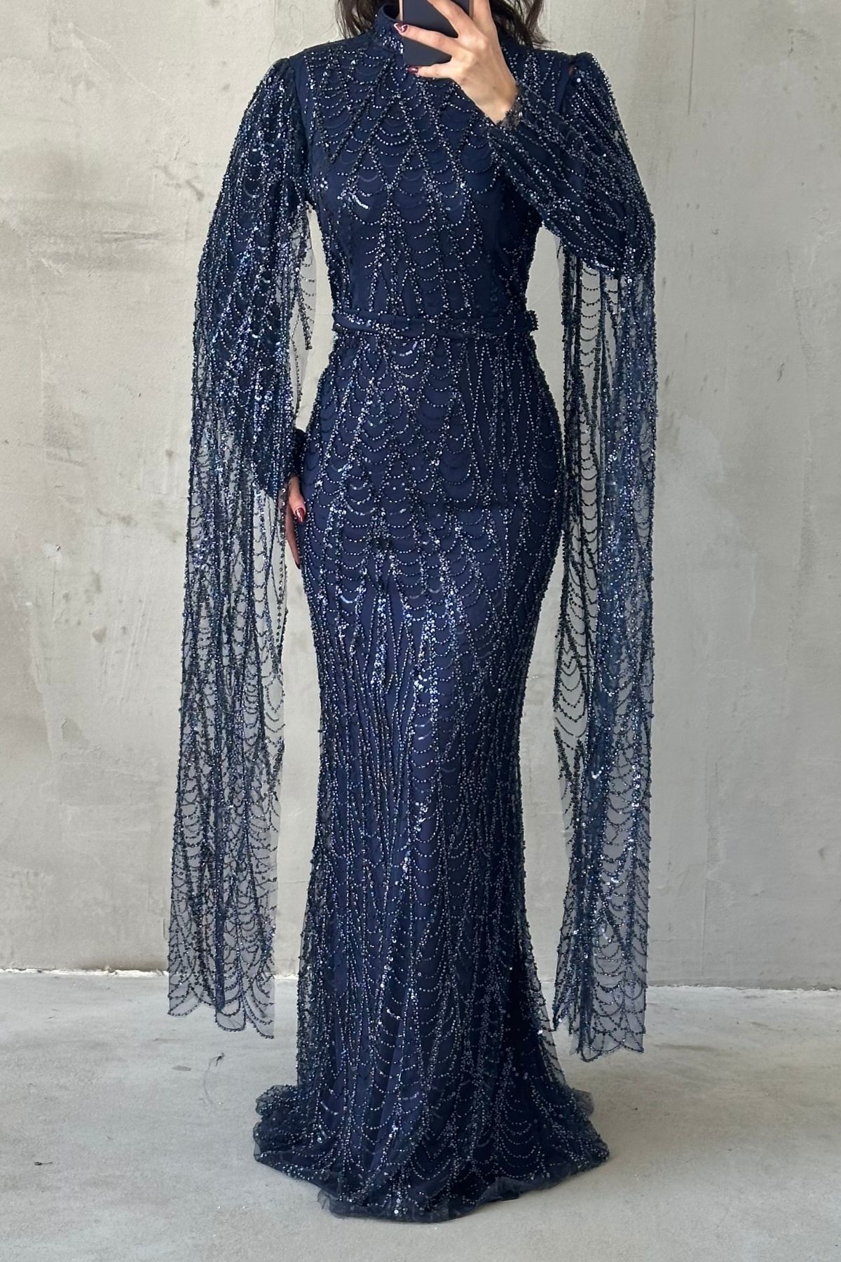 Radiant Drape Sleeve Embellished Gown 5070