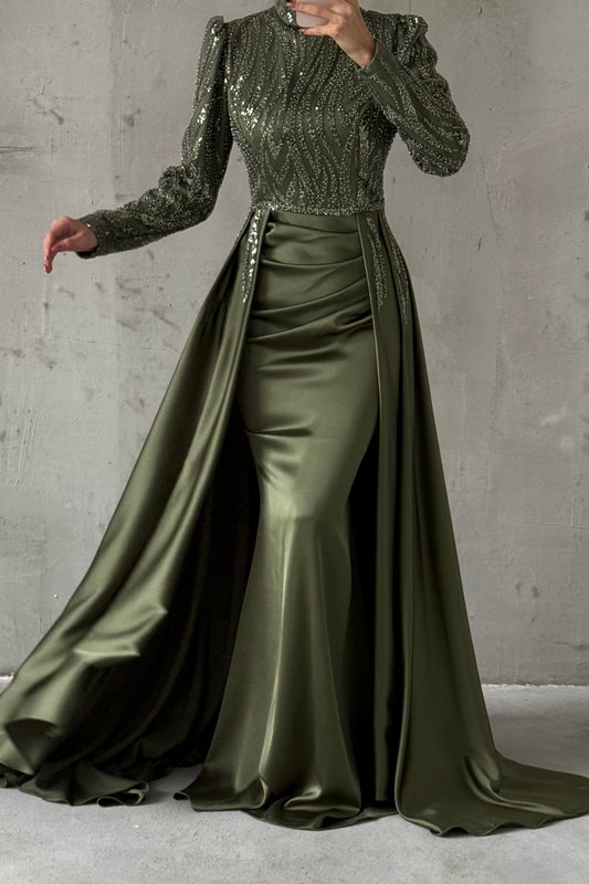 Unique Design Pleated Satin Evening Dress 5011