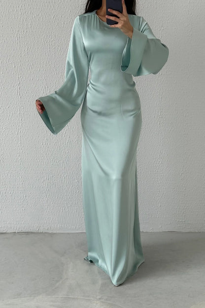 Basic Satin  Evening Dress with Back Tie Detail 6999