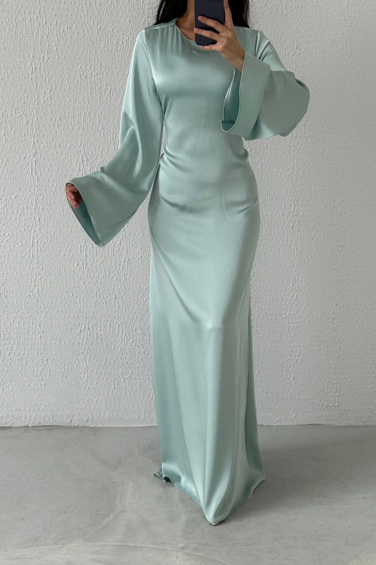 Basic Satin  Evening Dress with Back Tie Detail 6999