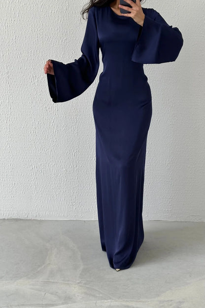 Basic Satin  Evening Dress with Back Tie Detail 6999