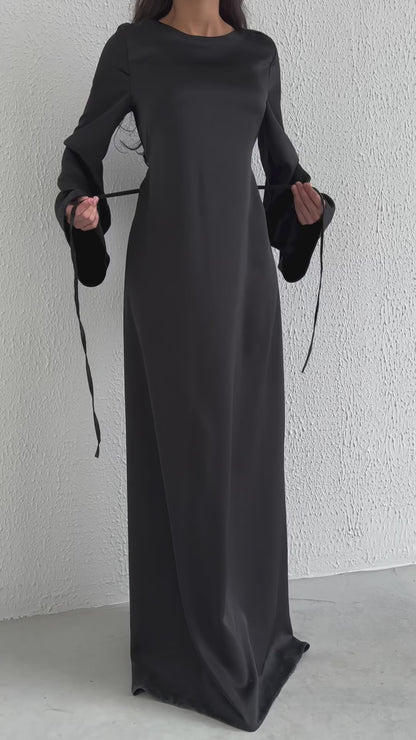 Basic Satin  Evening Dress with Back Tie Detail 6999