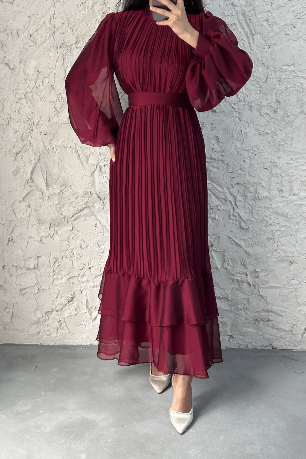 Amara Grace Pleated Chiffon Maxi Dress 4759
