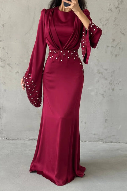 Celeste Drape Embellished Satin Gown 5281