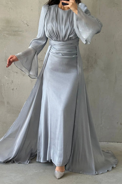 Drape and Cape Detailed Janjan Evening Dress 4986