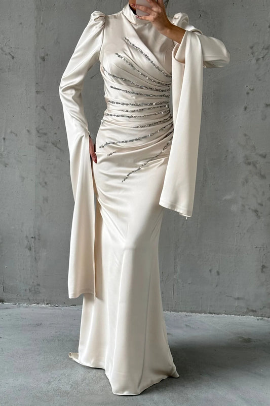 Radiant Flow Embellished Satin Evening Dress 49770