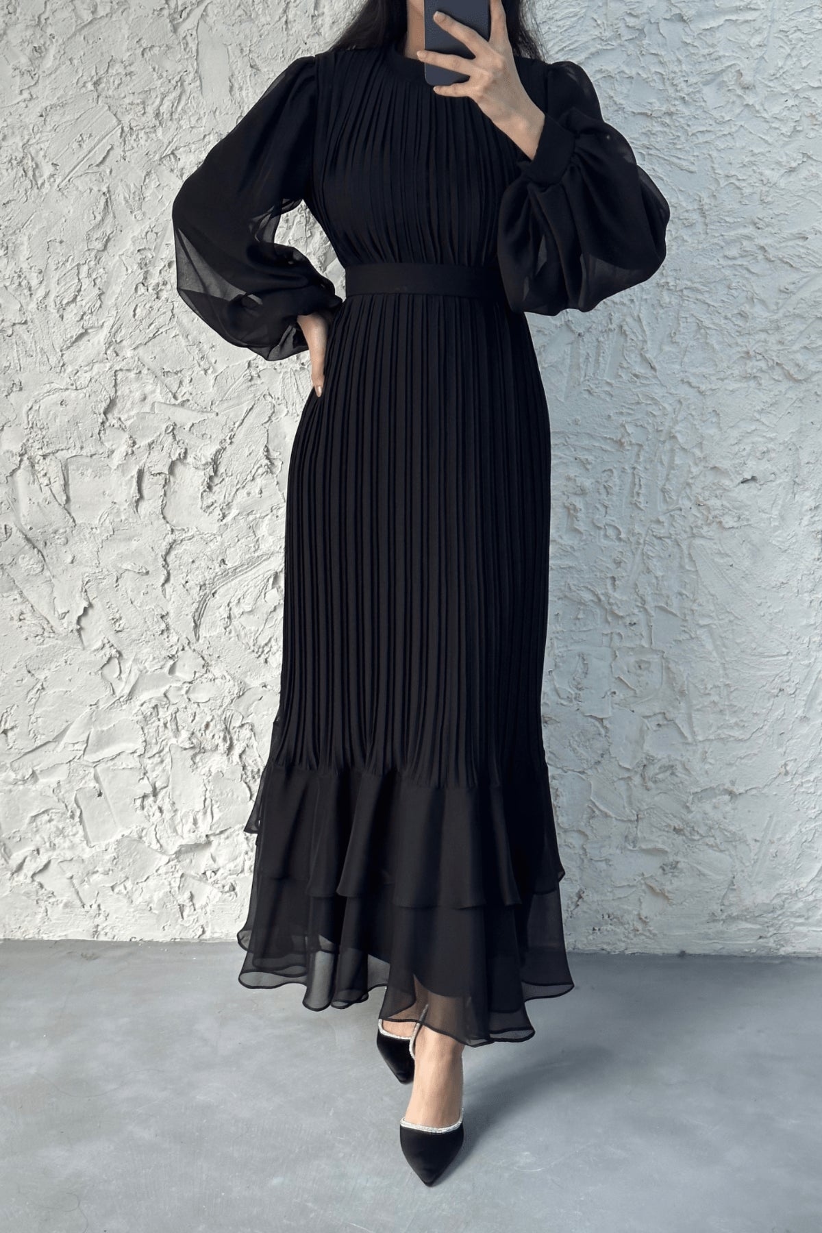 Amara Grace Pleated Chiffon Maxi Dress 4759