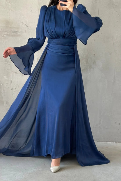 Drape and Cape Detailed Janjan Evening Dress 4986