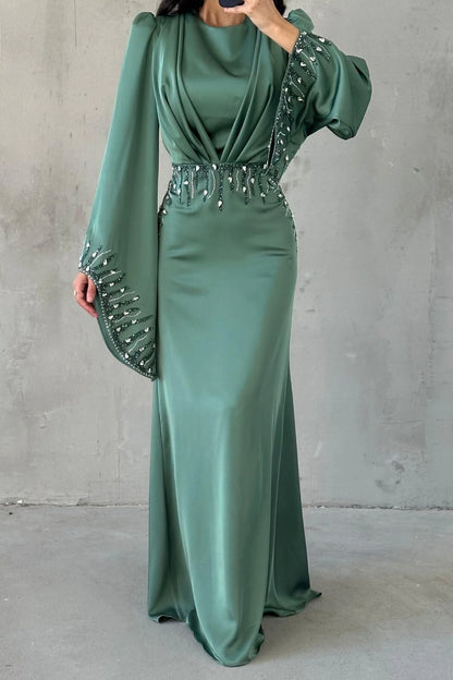 Celeste Drape Embellished Satin Gown 5281