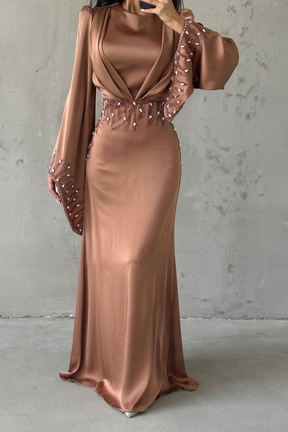 Celeste Drape Embellished Satin Gown 5281