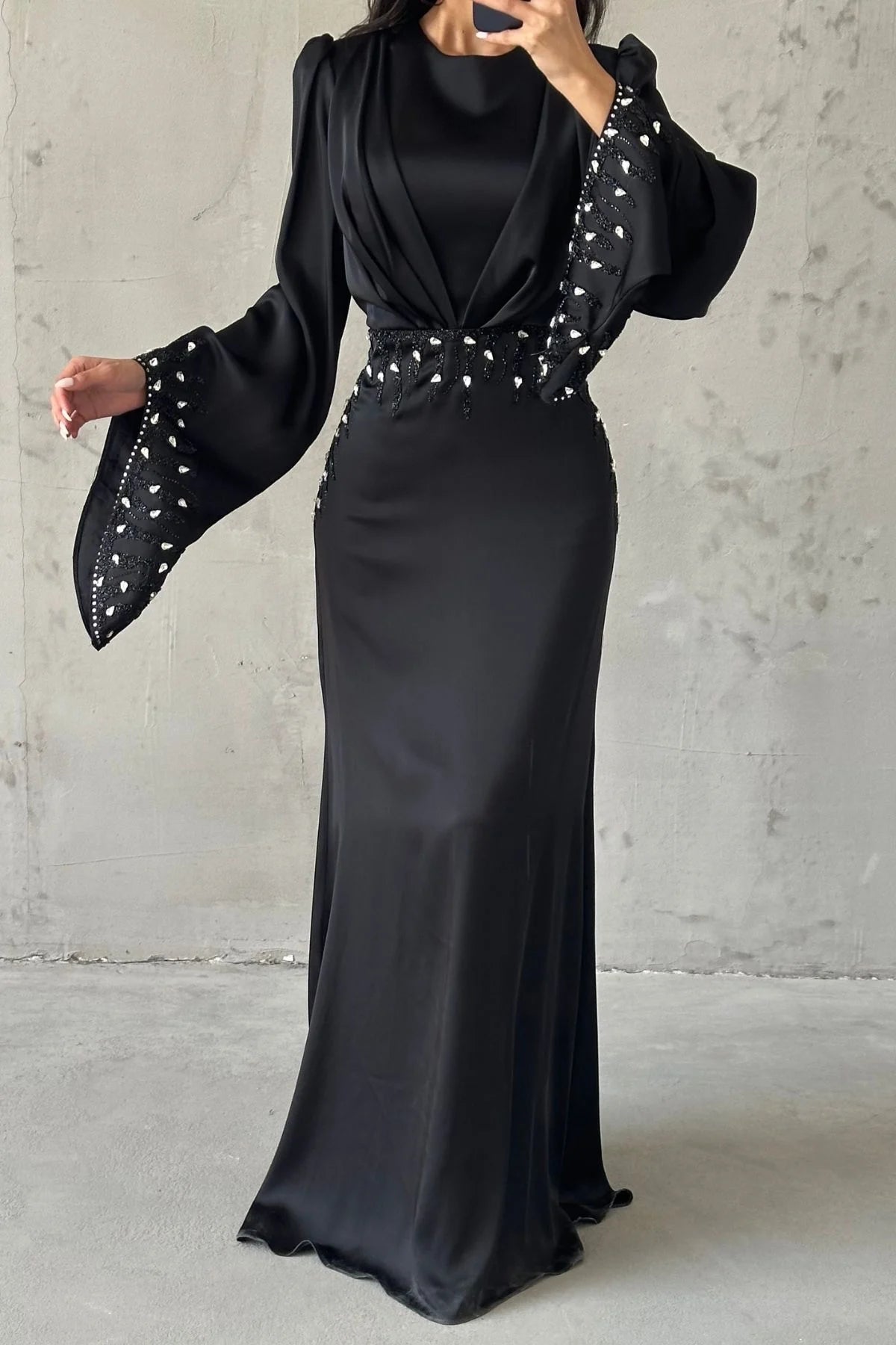 Celeste Drape Embellished Satin Gown 5281