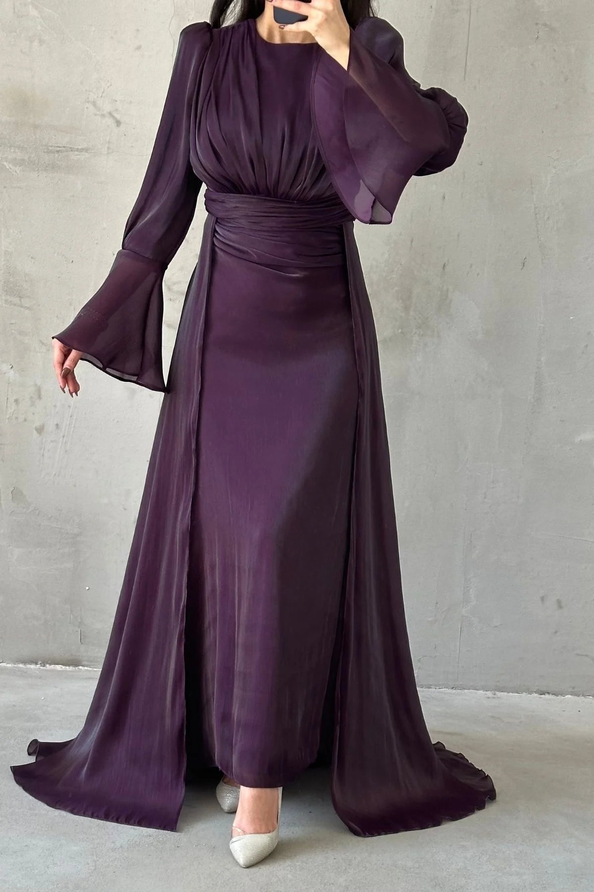 Drape and Cape Detailed Janjan Evening Dress 4986
