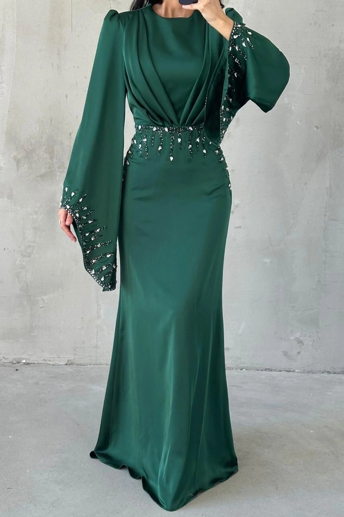 Celeste Drape Embellished Satin Gown 5281