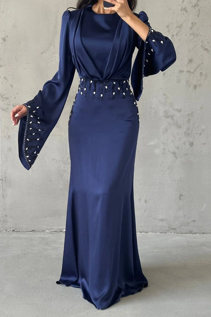 Celeste Drape Embellished Satin Gown 5281
